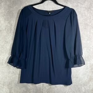 Atelier 29 Top Womens Medium Navy Blue Sheer Sleeve Boat‎ Neck Casual Career